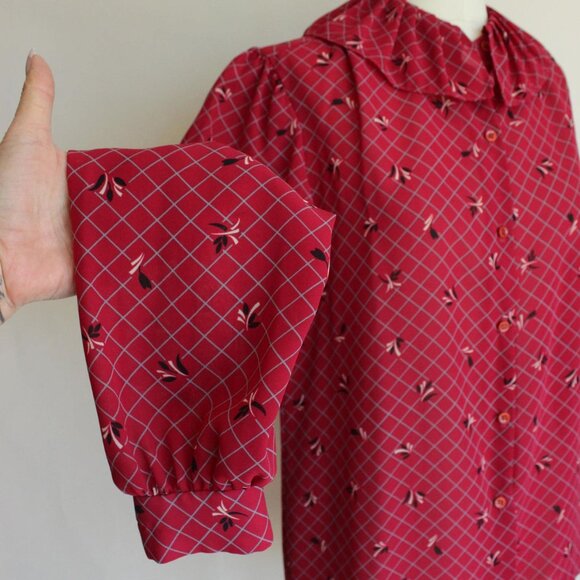 Vintage 1980s Blouse, Koret of California Red Windowpane Check Top with Ruffle - Picture 10 of 10